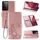 Custodia in pelle di protezione del telefono cellulare con fibbia in rilievo con chiusura a quattro foglie con cordino, slot per schede e portafoglio e staffa per Samsung Galaxy S30 Ultra (oro rosa)