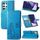 Per Samsung Galaxy S22 Ultra 5G chiusura a quattro foglie in rilievo in pelle con rilievo con cordino e slot per schede e portafoglio e funzionamento a portafinetto e staffa (blu) Per Samsung Galaxy S22 Ultra 5G chiusura a quattro foglie in rilievo in pelle con rilievo con cordino e slot per schede e portafoglio e funzionamento a portafinetto e staffa (blu)