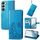 Per Samsung Galaxy S23 + 5G Custodia per telefono in pelle con fibbia in rilievo a quattro foglie (blu) Per Samsung Galaxy S23 + 5G Custodia per telefono in pelle con fibbia in rilievo a quattro foglie (blu)