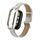 Custodia in metallo integrata per Xiaomi Mi Band 8 + cinturino in pelle con texture Litchi (bianco)