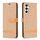 Per Samsung Galaxy S23 FE 5G Custodia per telefono in pelle con texture denim a blocchi di colore (marrone)