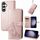 Per Samsung Galaxy S23 FE 5G Custodia per telefono in pelle con fibbia in rilievo con chiusura a quattro foglie (oro rosa) Per Samsung Galaxy S23 FE 5G Custodia per telefono in pelle con fibbia in rilievo con chiusura a quattro foglie (oro rosa)