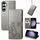 Per Samsung Galaxy S23 FE 5G Custodia per telefono in pelle con fibbia in rilievo con chiusura a quattro foglie (grigio) Per Samsung Galaxy S23 FE 5G Custodia per telefono in pelle con fibbia in rilievo con chiusura a quattro foglie (grigio)