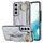 Per Samsung Galaxy S22+ Custodia antiscivolo per telefono in PU con anello a copertura totale con cinturino (argento)