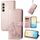 Per Samsung Galaxy S24 5G Custodia per telefono in pelle con fibbia a quattro foglie con fibbia in rilievo (oro rosa)