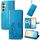 Per Samsung Galaxy S24+ 5G Custodia per telefono in pelle con fibbia a quattro foglie con fibbia in rilievo (blu) Per Samsung Galaxy S24+ 5G Custodia per telefono in pelle con fibbia a quattro foglie con fibbia in rilievo (blu)