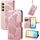 Per Samsung Galaxy S24 5G Custodia per telefono in pelle goffrata con fiore d'amore farfalla (oro rosa)