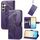Per Samsung Galaxy S24+ 5G Custodia per cellulare in pelle goffrata con fiori d'amore a forma di farfalla (viola scuro)