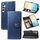 Per Samsung Galaxy S24 5G Custodia per telefono in pelle con fibbia in tinta unita retrò (blu)