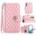 Custodia per cellulare in pelle con texture rombica per Samsung Galaxy S22 5G con cordino (rosa) Custodia per cellulare in pelle con texture rombica per Samsung Galaxy S22 5G con cordino (rosa)