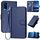 Per vivo Y51/Y31 4G/Y53s 4G/Y51a YX0070 Custodia per telefono in pelle con fibbia in fibra di carbonio con cordino (blu reale)