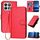 Custodia per telefono in pelle con fibbia in fibra di carbonio per Honor X8b YX0070 con cordino (rosso)
