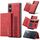 Per Sony Xperia 10 VI DG.MING M1 Portafoglio multi-carta 3 pieghe + Custodia magnetica per telefono (Rosso)