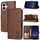 Per iPhone 16 Custodia in pelle con motivo a gatto felice in rilievo (marrone)