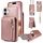 Per iPhone 16 Plus Custodia per telefono in pelle con cerniera e cordino a tracolla (oro rosa)