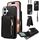 Per iPhone 16 Plus Custodia per telefono in pelle con cerniera e cordino a tracolla (nero)