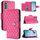 Per Nokia G400 Custodia per telefono cellulare in pelle con texture rombica e cordino (rosso rosa) Per Nokia G400 Custodia per telefono cellulare in pelle con texture rombica e cordino (rosso rosa)
