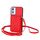 Per OPPO Reno11 F Thai Version Rhombic Texture Card Bag RFID Custodia per telefono con cordino lungo (rosso)