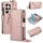 Per Samsung Galaxy S24 Ultra 5G Custodia a tracolla multifunzionale in pelle con anello a tracolla (oro rosa)