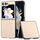 Custodia per telefono in PU con trama intrecciata con cornice nera per Samsung Galaxy Z Flip6 (beige) Custodia per telefono in PU con trama intrecciata con cornice nera per Samsung Galaxy Z Flip6 (beige)