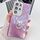 Per Samsung Galaxy S24 Ultra 5G Custodia in TPU con supporto per anello con texture glitterata con pellicola per lenti (filato di piume viola)