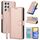 Per Samsung Galaxy S21 Ultra 5G Custodia in pelle con slot per schede e doppio cordino, colore puro, effetto pelle (oro rosa) Per Samsung Galaxy S21 Ultra 5G Custodia in pelle con slot per schede e doppio cordino, colore puro, effetto pelle (oro rosa)