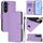 Per Samsung Galaxy S23 FE 5G Custodia in pelle tinta unita con cordino (viola lavanda)