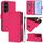 Per Samsung Galaxy S23 FE 5G Custodia in pelle tinta unita con cordino (rosso rosa)