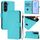 Per Samsung Galaxy S23 FE 5G Custodia in pelle tinta unita con cordino (Lake Blue) Per Samsung Galaxy S23 FE 5G Custodia in pelle tinta unita con cordino (Lake Blue)