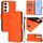 Per Samsung Galaxy S23 5G Custodia in pelle tinta unita con cordino (arancione)