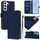 Per Samsung Galaxy S22+ 5G Custodia in pelle tinta unita con cordino (blu navy) Per Samsung Galaxy S22+ 5G Custodia in pelle tinta unita con cordino (blu navy)