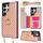 Per Samsung Galaxy S22 Ultra 5G Custodia per telefono con doppia fessura per carta posteriore e copertura completa con tracolla (oro rosa) Per Samsung Galaxy S22 Ultra 5G Custodia per telefono con doppia fessura per carta posteriore e copertura completa con tracolla (oro rosa)
