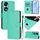 Custodia in pelle tinta unita per Honor 70 Pro con cordino (verde)