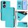 Custodia in pelle tinta unita per Honor 70 Pro con cordino (Lake Blue)