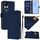Custodia in pelle tinta unita per Honor 90 Pro con cordino (blu navy)