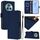 Custodia per telefono in pelle tinta unita per Honor Magic5 Pro con cordino (blu navy)