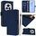 Custodia in pelle tinta unita per Honor Magic6 Pro con cordino (blu navy)