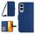 Per Samsung Galaxy S25 Edge 5G Custodia in pelle con stampa a fiore di sole e cordino (blu scuro)