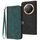Custodia per telefono in pelle con cinturino a doppia piega laterale per Honor X9c Global (verde scuro)