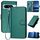 Per Google Pixel 8 Pro YX0070 Custodia in pelle con fibbia in fibra di carbonio e cordino (verde scuro)