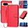 Per Google Pixel 8 YX0070 Custodia in pelle con fibbia in fibra di carbonio e cordino (rosso)