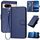 Per Google Pixel 8 YX0070 Custodia in pelle con fibbia in fibra di carbonio e cordino (blu reale)