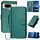 Per Google Pixel 8 YX0070 Custodia in pelle con fibbia in fibra di carbonio e cordino (verde scuro)