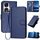 Custodia per telefono in pelle con fibbia in fibra di carbonio per Honor 90 YX0070 con cordino (blu reale)