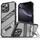 Per iPhone 16 Pro Plating Holder PC Hybrid TPU Custodia per telefono (grigio nero) Per iPhone 16 Pro Plating Holder PC Hybrid TPU Custodia per telefono (grigio nero)