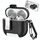 Per AirPods 4 Custodia per auricolari wireless in pelle con gancio e supporto (nero bianco) Per AirPods 4 Custodia per auricolari wireless in pelle con gancio e supporto (nero bianco)