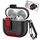 Per AirPods 4 Custodia per auricolari wireless in pelle con gancio e supporto (nero rosso) Per AirPods 4 Custodia per auricolari wireless in pelle con gancio e supporto (nero rosso)