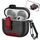 Per AirPods 3 Custodia per auricolari wireless in pelle con gancio e supporto (nero rosso) Per AirPods 3 Custodia per auricolari wireless in pelle con gancio e supporto (nero rosso)