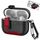 Per AirPods Pro Custodia per auricolari wireless in pelle con gancio e supporto (nero rosso) Per AirPods Pro Custodia per auricolari wireless in pelle con gancio e supporto (nero rosso)