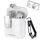 Per AirPods 1/2 Custodia per auricolari wireless in pelle con gancio e supporto (bianco) Per AirPods 1/2 Custodia per auricolari wireless in pelle con gancio e supporto (bianco)
